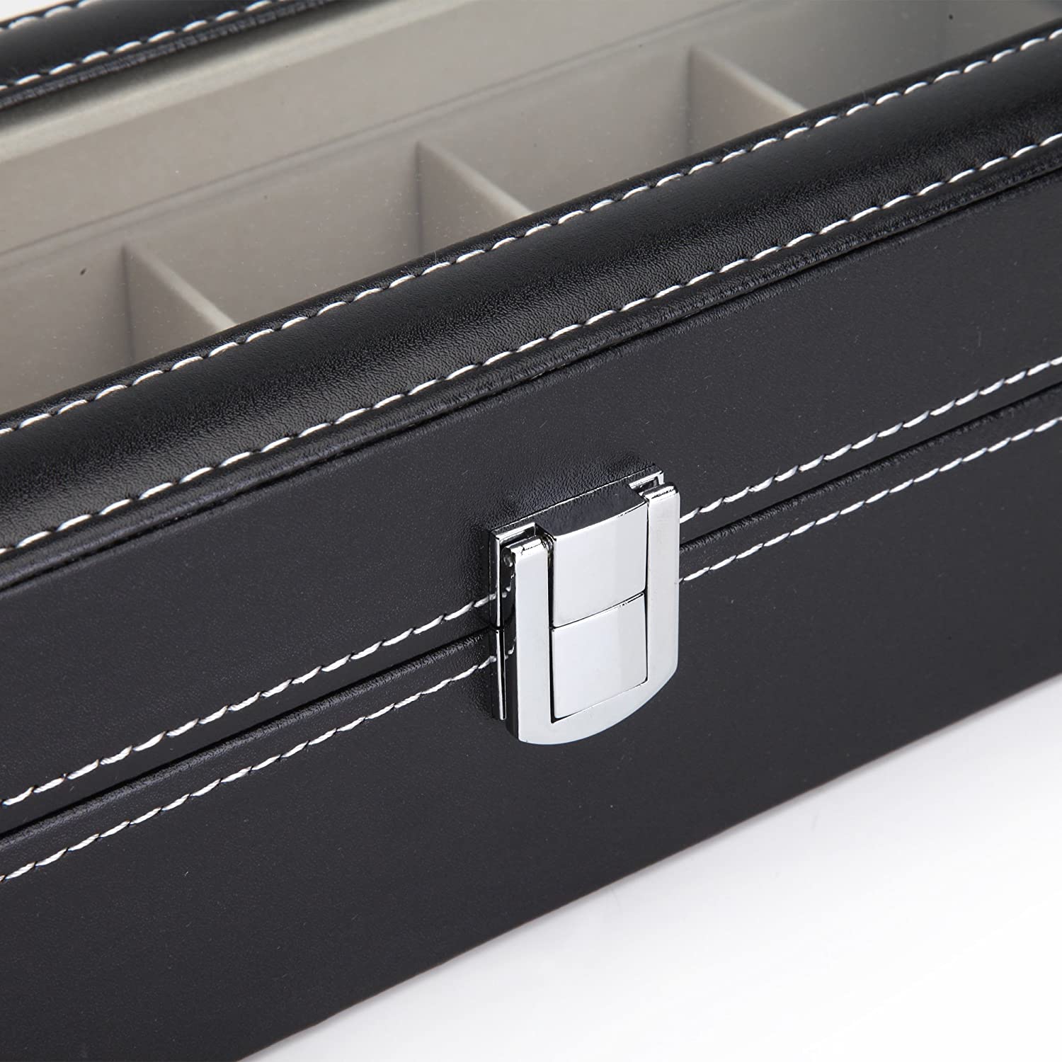 Desk Accessories: Black PU Leather Watch Organizer Display Storage Box Cases for Men & Women (6 slots)