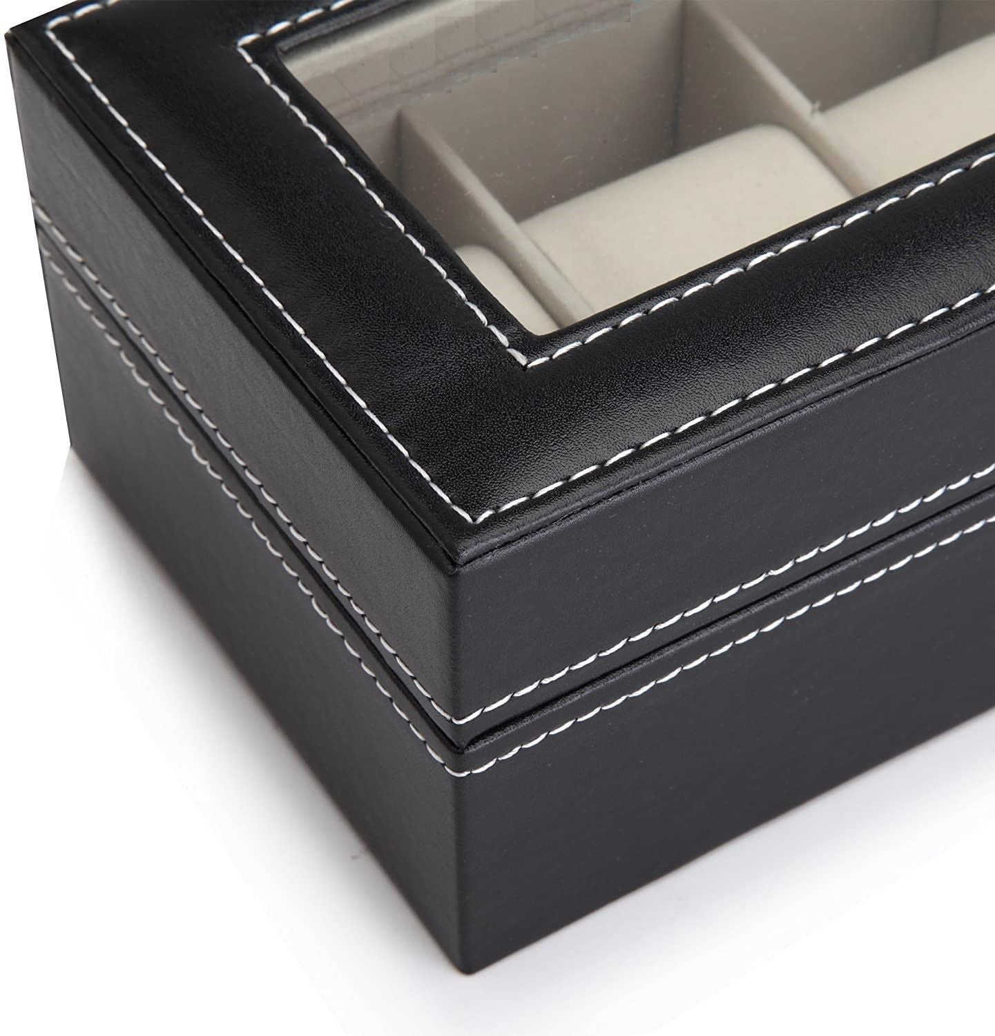 Desk Accessories: Black PU Leather Watch Organizer Display Storage Box Cases for Men & Women (6 slots)