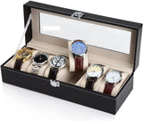 Desk Accessories: Black PU Leather Watch Organizer Display Storage Box Cases for Men & Women (6 slots)