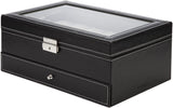 Makeup Organisation & Storage: Black Leather Watch Box Jewelry Display Case with Drawers (12 Slots with 2 Layers)