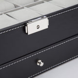 Makeup Organisation & Storage: Black Leather Watch Box Jewelry Display Case with Drawers (12 Slots with 2 Layers)