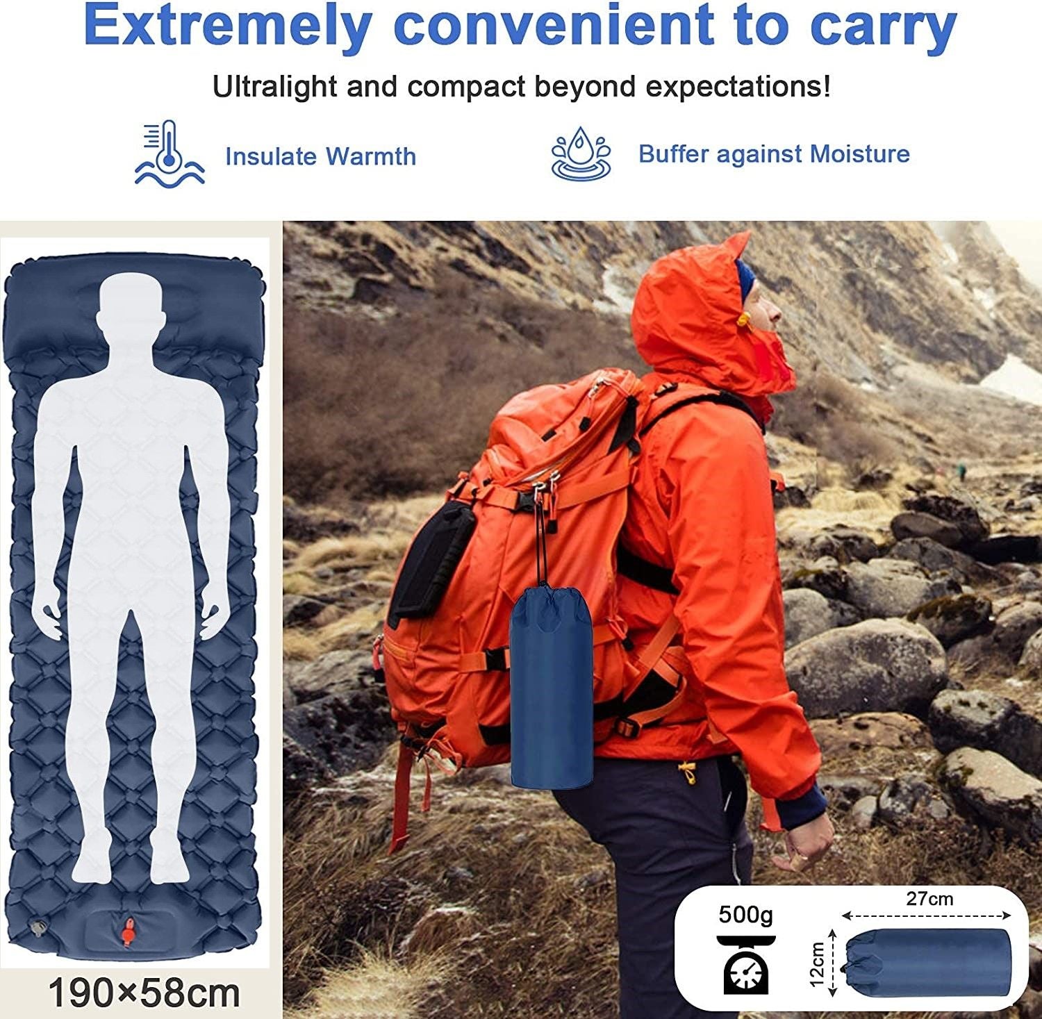 Inflatable Mattresses: Ultralight Inflatable Camping Sleeping Pad with Pillow for Travelling and Hiking