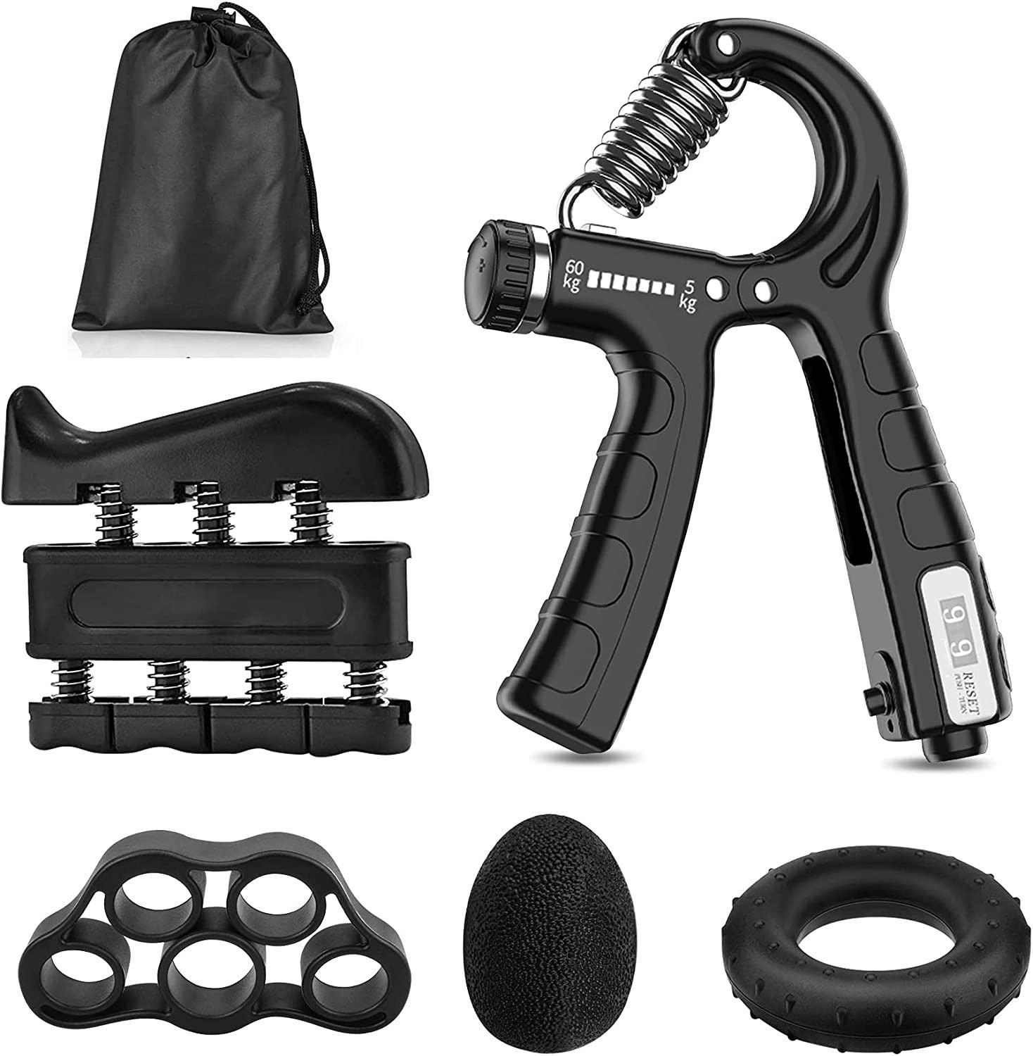 Gym Equipment & Accessories: 5 Pack Adjustable Resistance Hand Gripper Exerciser Workout Kit