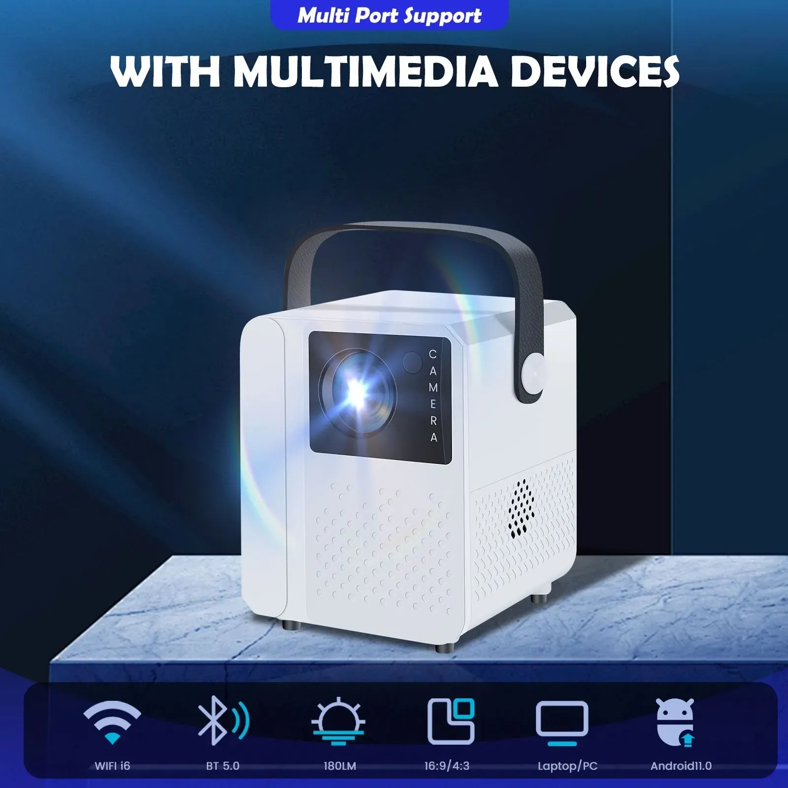 Smart LED Projector Mini Home Theater 1080P 7000 Lumens WiFi Bluetooth Android 11