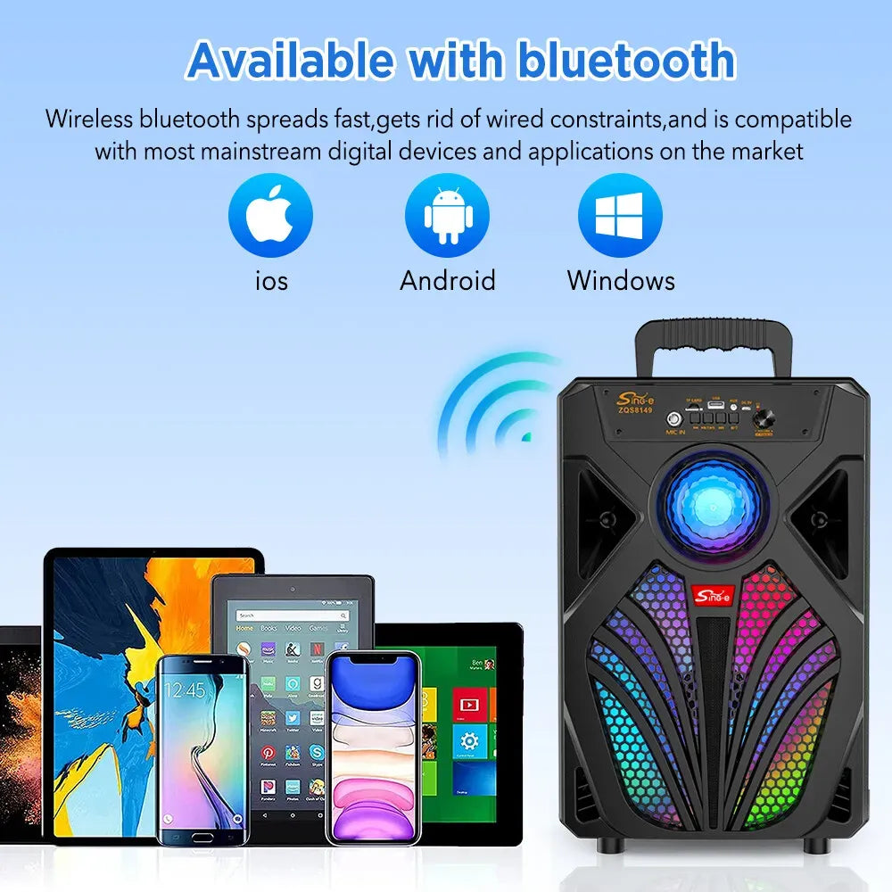 2000W Portable Bluetooth Speaker with Subwoofer, Black, Karaoke Mic, 8" Woofer