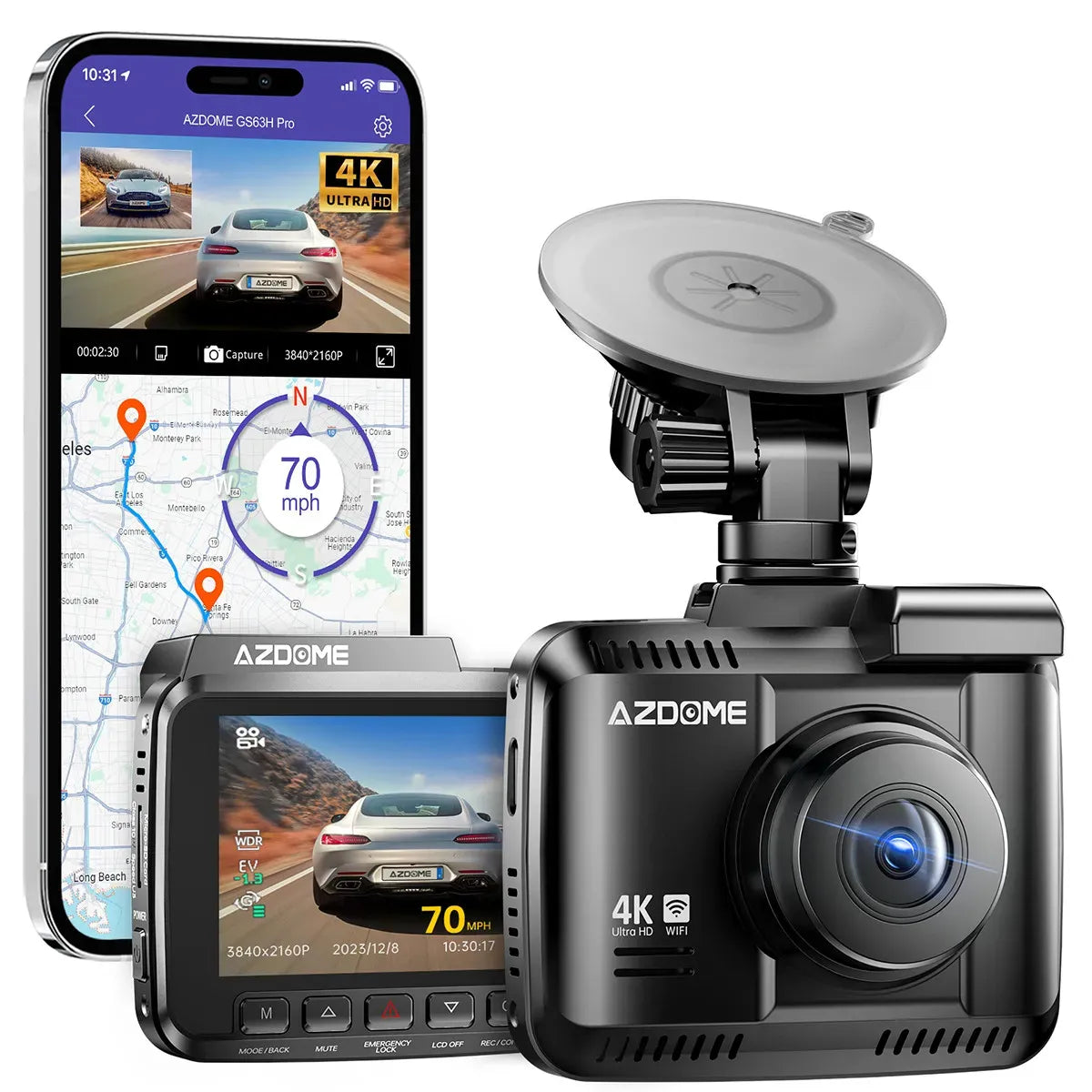 4K Ultra HD 2160P WiFi Dash Cam in Black with GPS and IR Night Vision