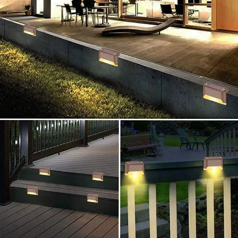 Multicoloured warm Solar LED Deck Lights - 8-Pack Black Outdoor Pathway and Step Lamps
