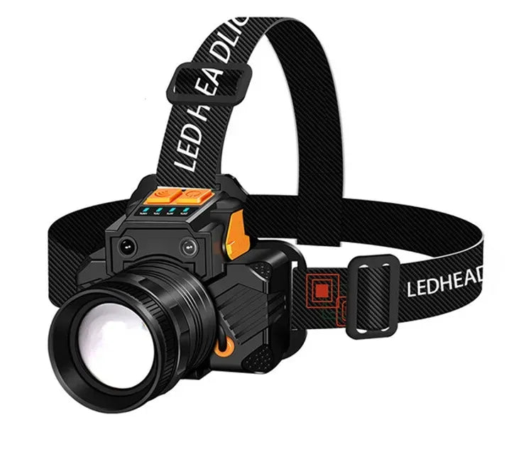 USB Rechargeable Black T6 LED Headlamp with Motion Sensor for Outdoor Camping and Fishing