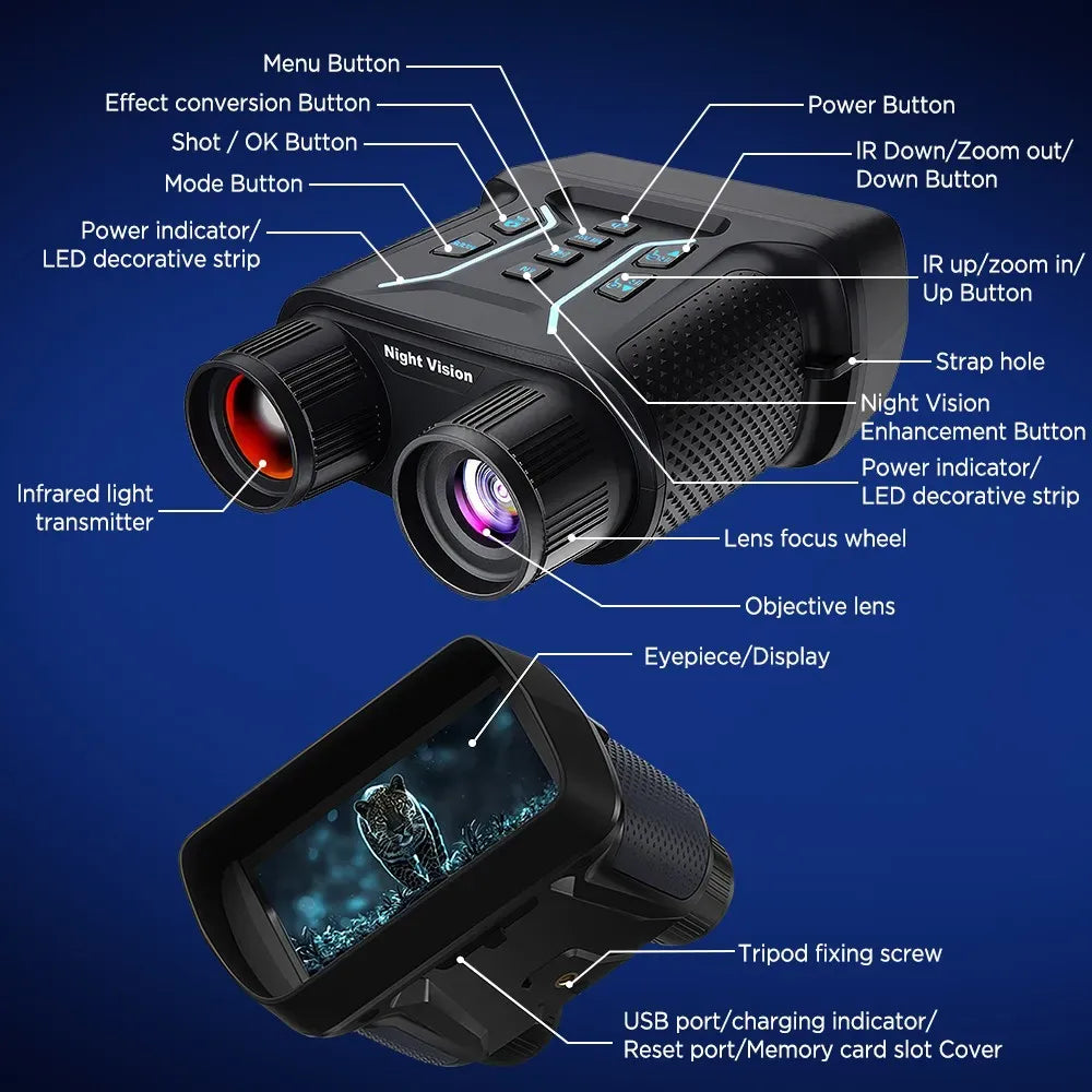 36MP 8X Zoom 4K Infrared Night Vision Binoculars with 4.5" Screen - Black