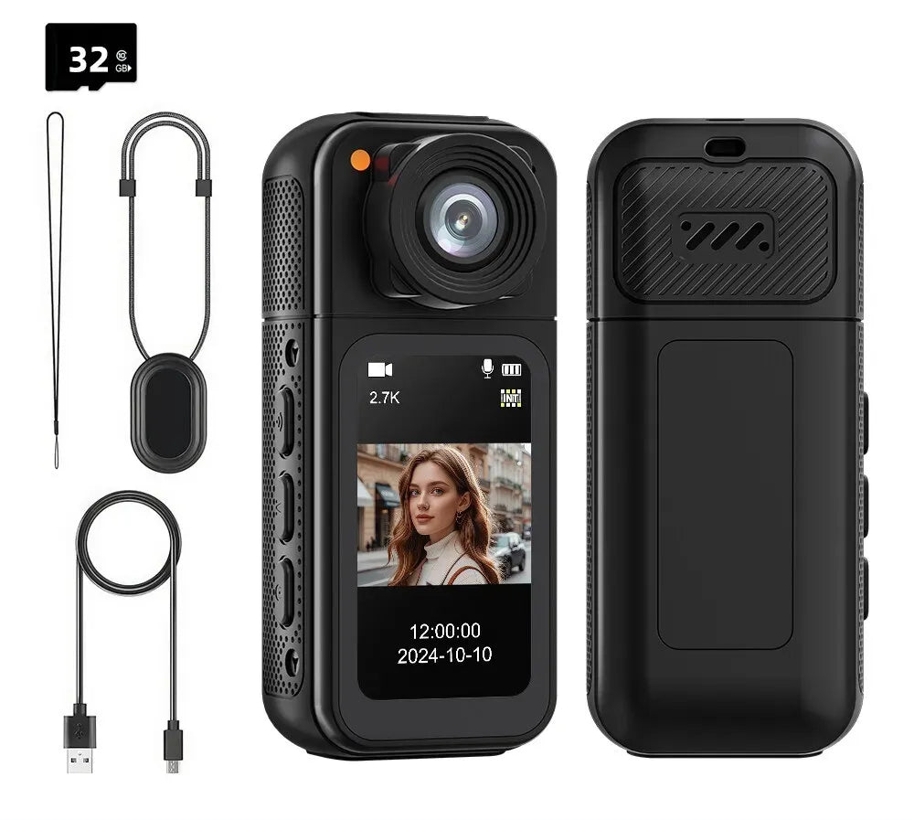 2.7K HD Mini Action Camera with 180° Rotating Lens, Portable and Compact for Outdoor Sports