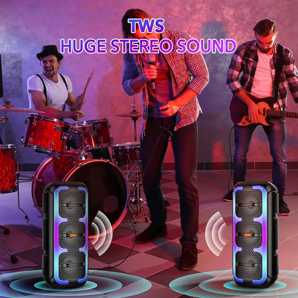 Portable Black Wireless Bluetooth Speaker with Dual Stereo Subwoofer and RGB Lights