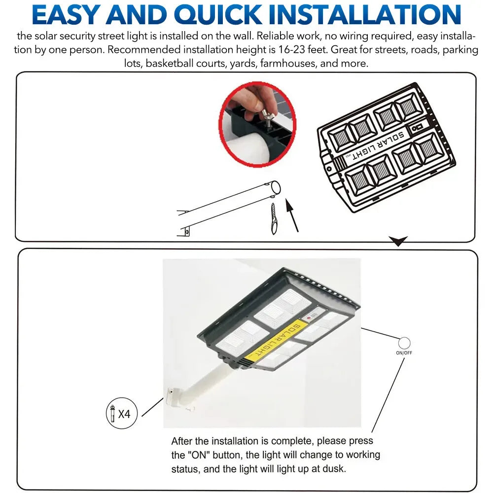 5000W Solar Street LED Light with Radar Sensor and Remote Control, Black