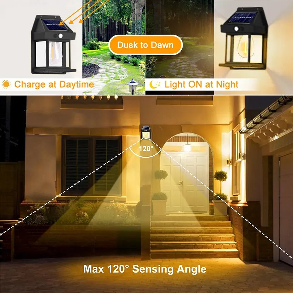 4 Pack Black Solar Wall Light with Motion Sensor and 3 Lighting Modes - 4x