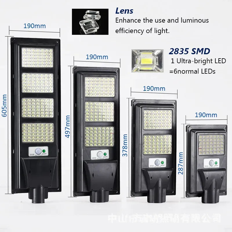 Solar Street LED Light with Radar Sensor, Black, 320W, Outdoor Flood Wall Lamp