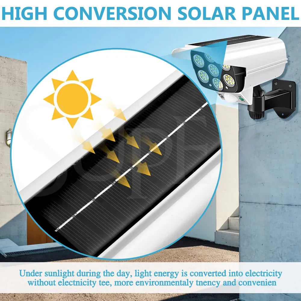 White 77 LED Solar Motion Sensor Light with Remote, Black Outdoor Security Flood Lamp