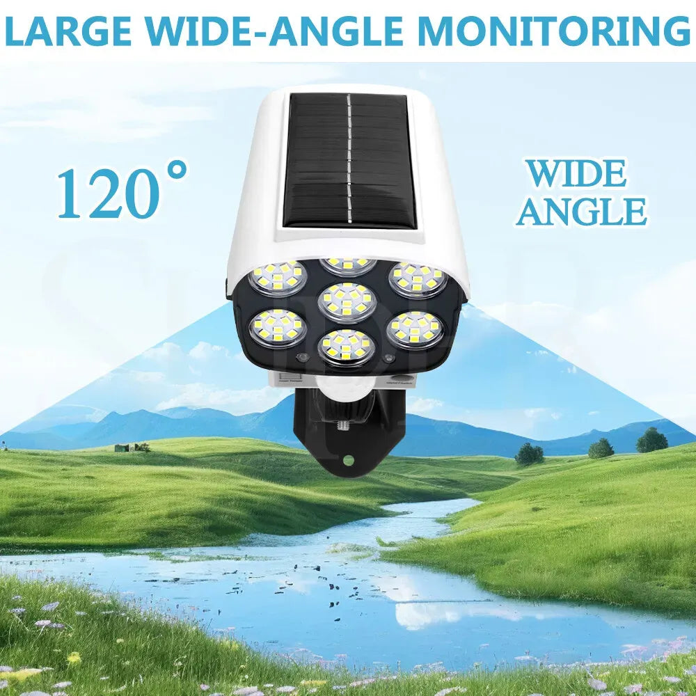 White 77 LED Solar Motion Sensor Light with Remote, Black Outdoor Security Flood Lamp