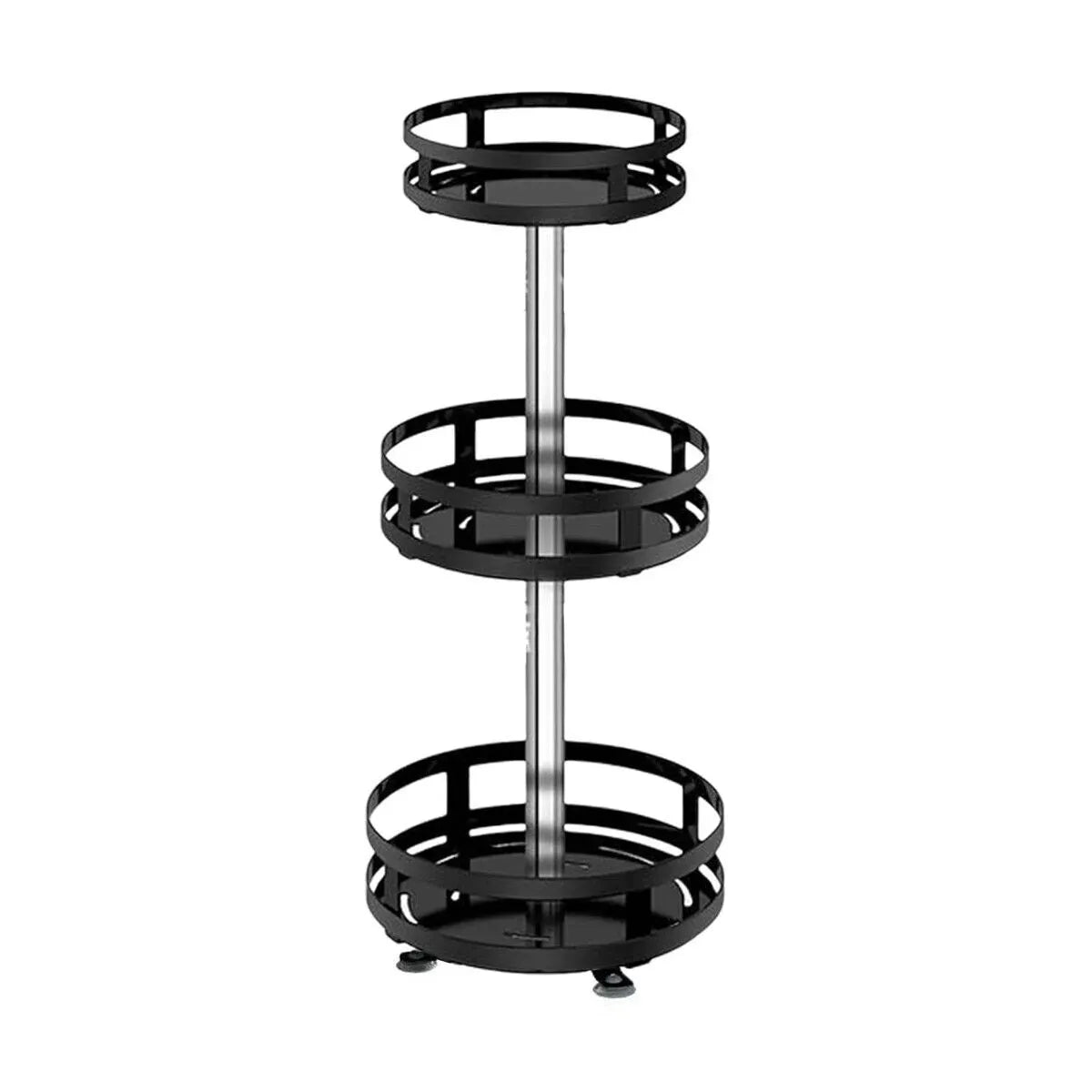 Black Kitchen Rotating Spice Rack - Double Layer Carbon Steel Organizer
