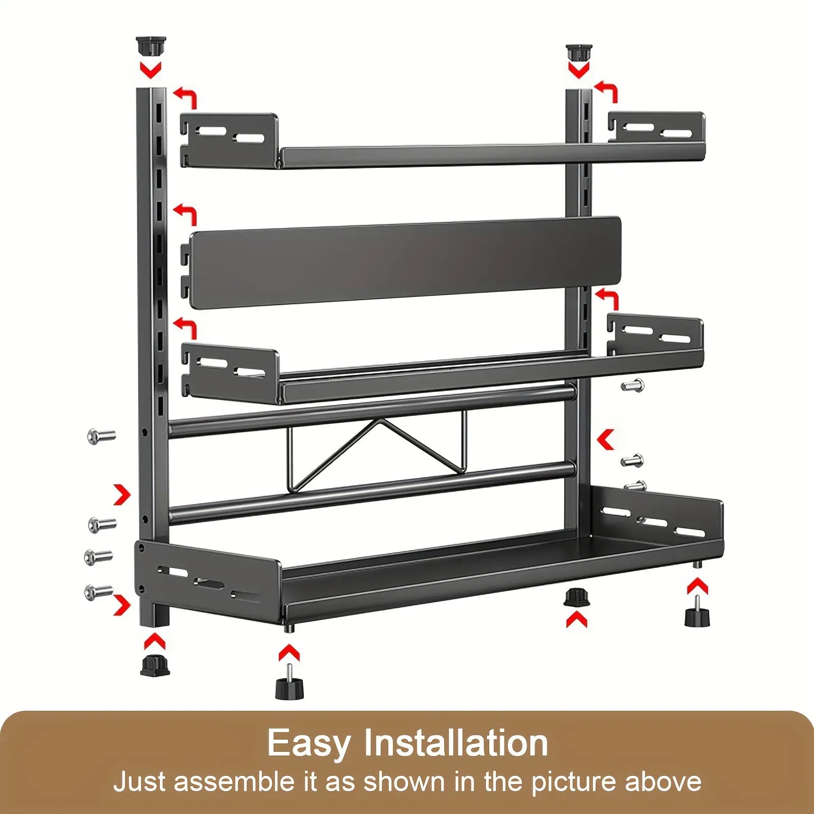 3-Tier Black Stainless Steel Spice Rack Kitchen Condiment Storage Shelf 40x16x54cm