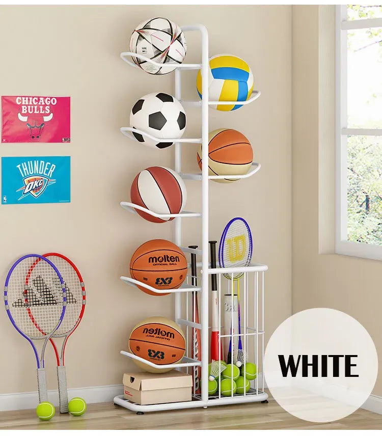 Black Ball Storage Rack for Football, Basketball, Soccer, and Volleyball - 58x23.5x146cm