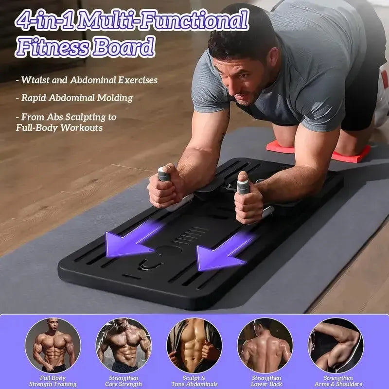 8-in-1 Multifunctional Fitness Board in Black for Core Strength and Abdominal Training - Pink