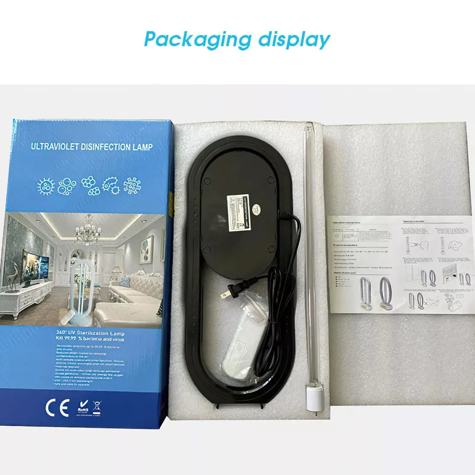 38W Black UVC UV Light Ozone Germicidal Lamp for Home and Office Disinfection
