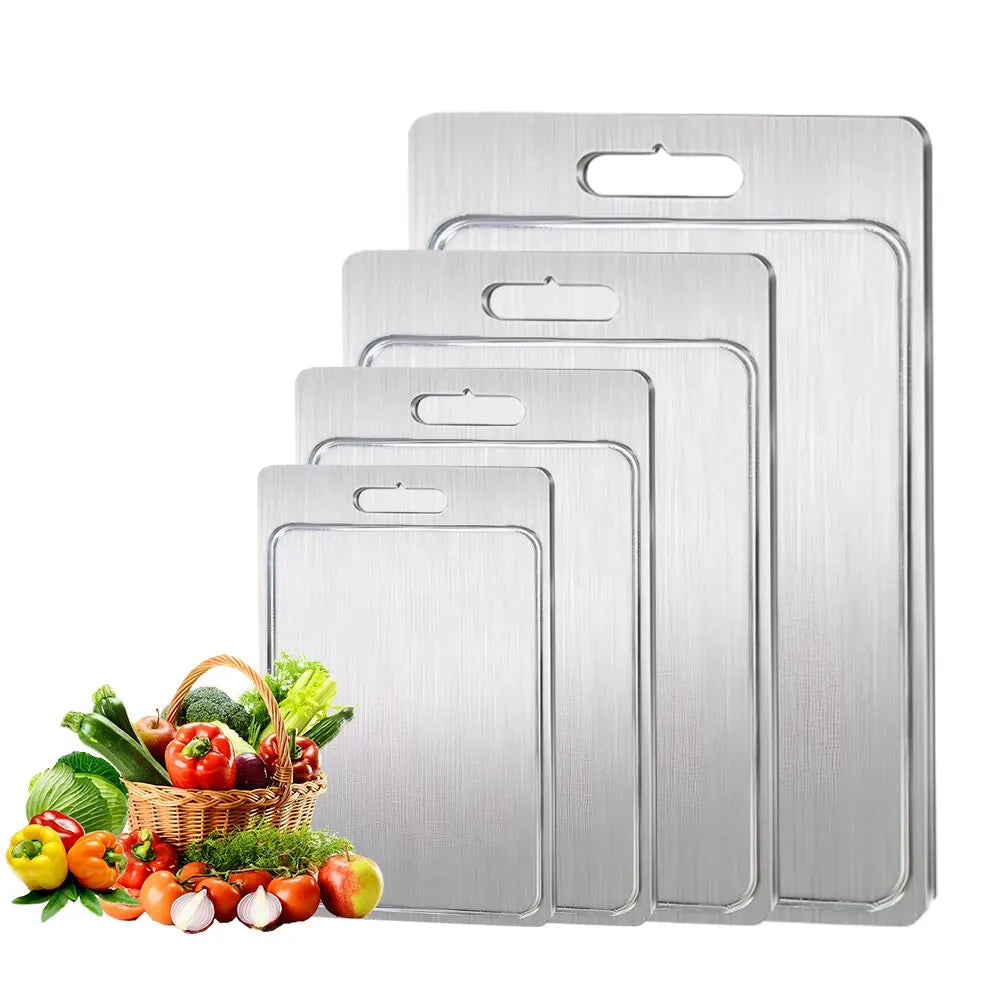 Double-Sided Titanium Cutting Board in Silver, 46x30cm, Durable and Heat Resistant