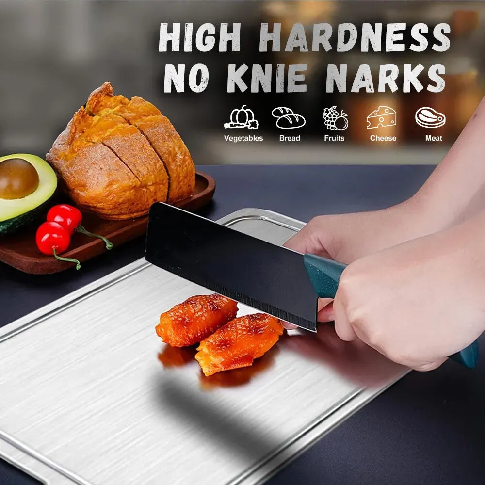 Double-Sided Titanium Cutting Board in Silver, 46x30cm, Durable and Heat Resistant