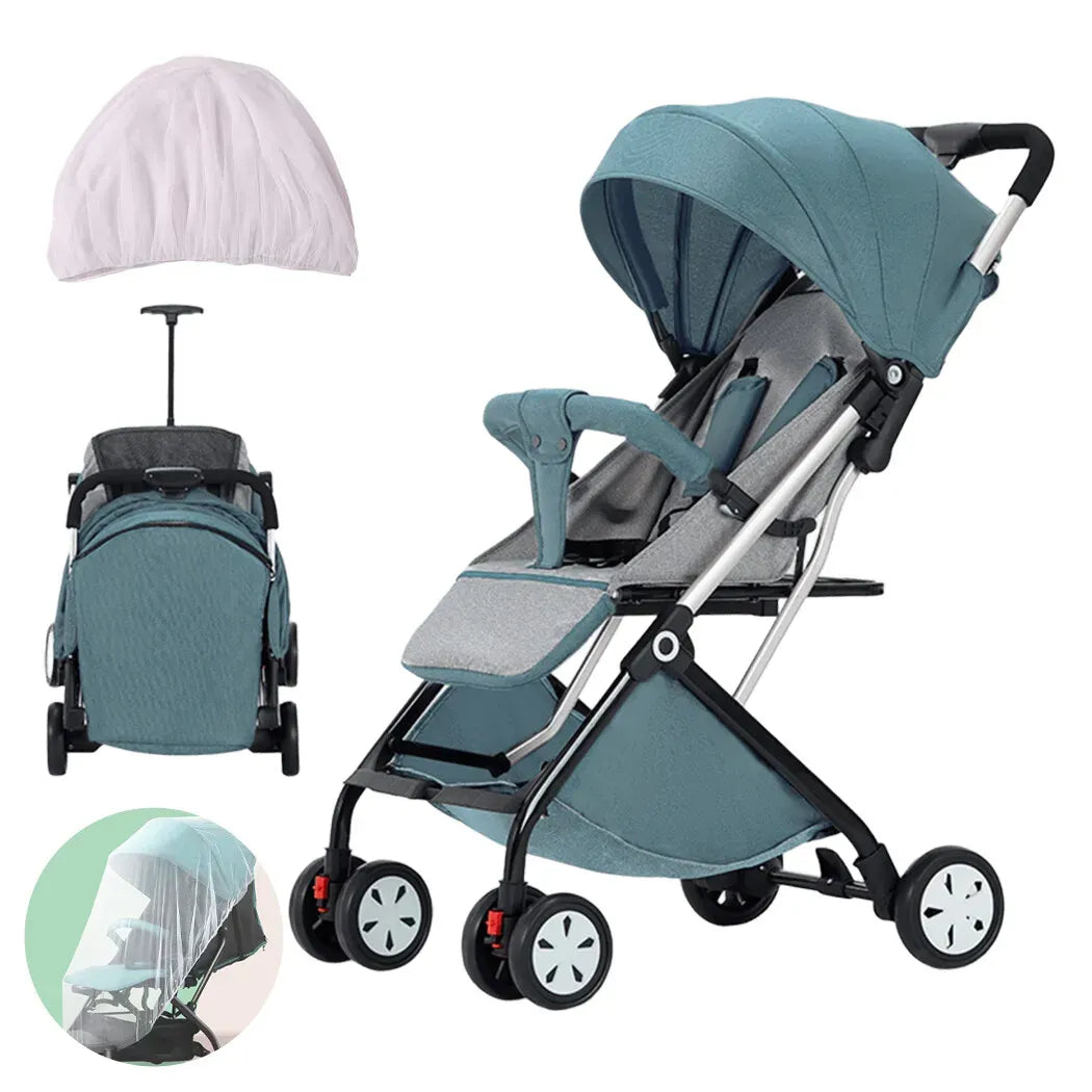 Lightweight Compact Baby Stroller Pram in Blue, Easy Fold for Travel, Dimensions 66x49x97cm