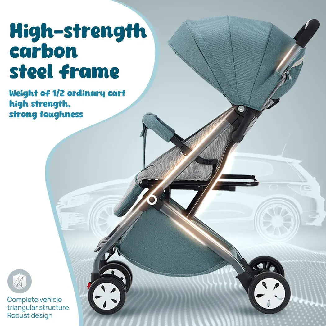 Lightweight Compact Baby Stroller Pram in Blue, Easy Fold for Travel, Dimensions 66x49x97cm