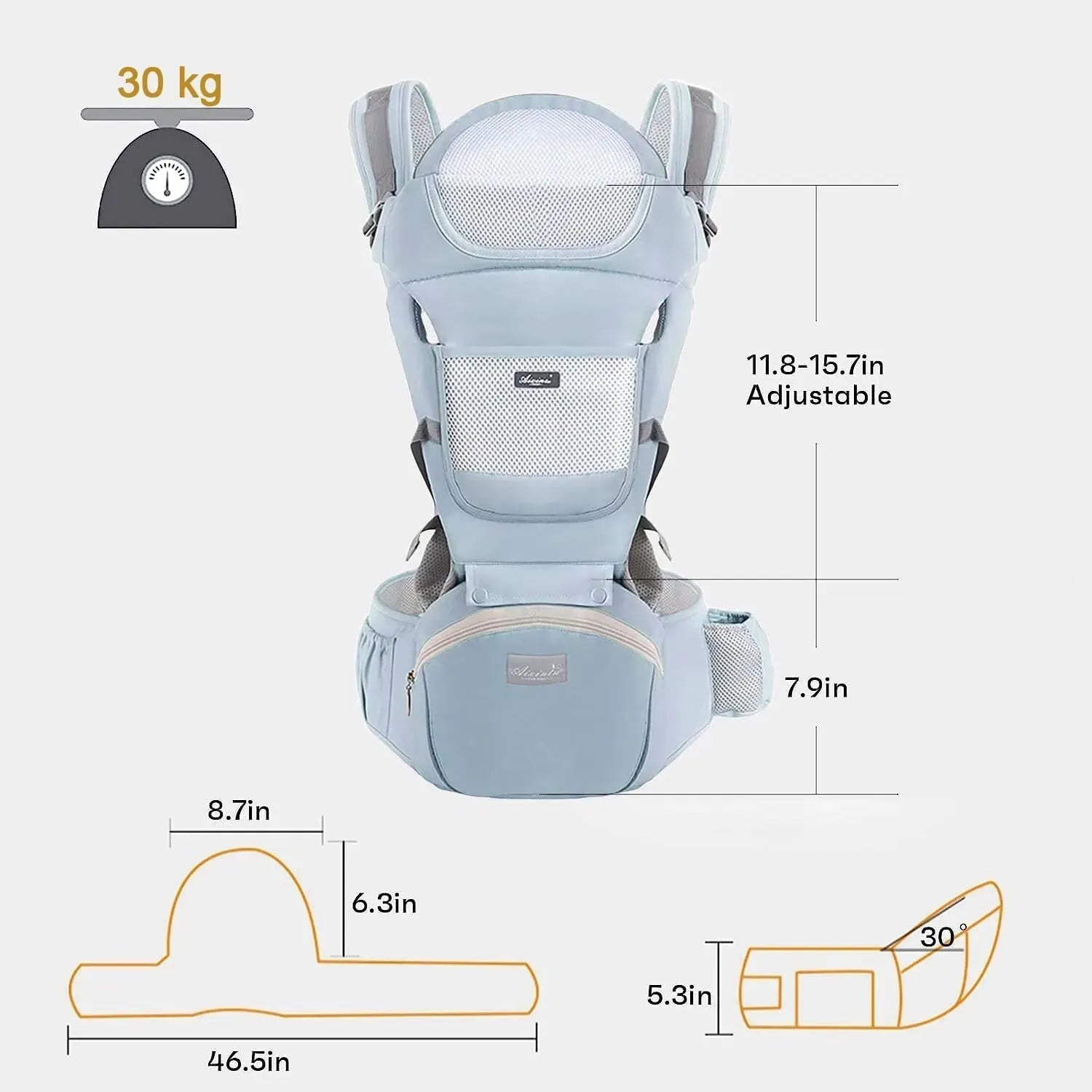 Blue 6 in 1 Adjustable Baby Carrier with Hip Seat in Light Green for Newborns and Toddlers (3-36 Months)