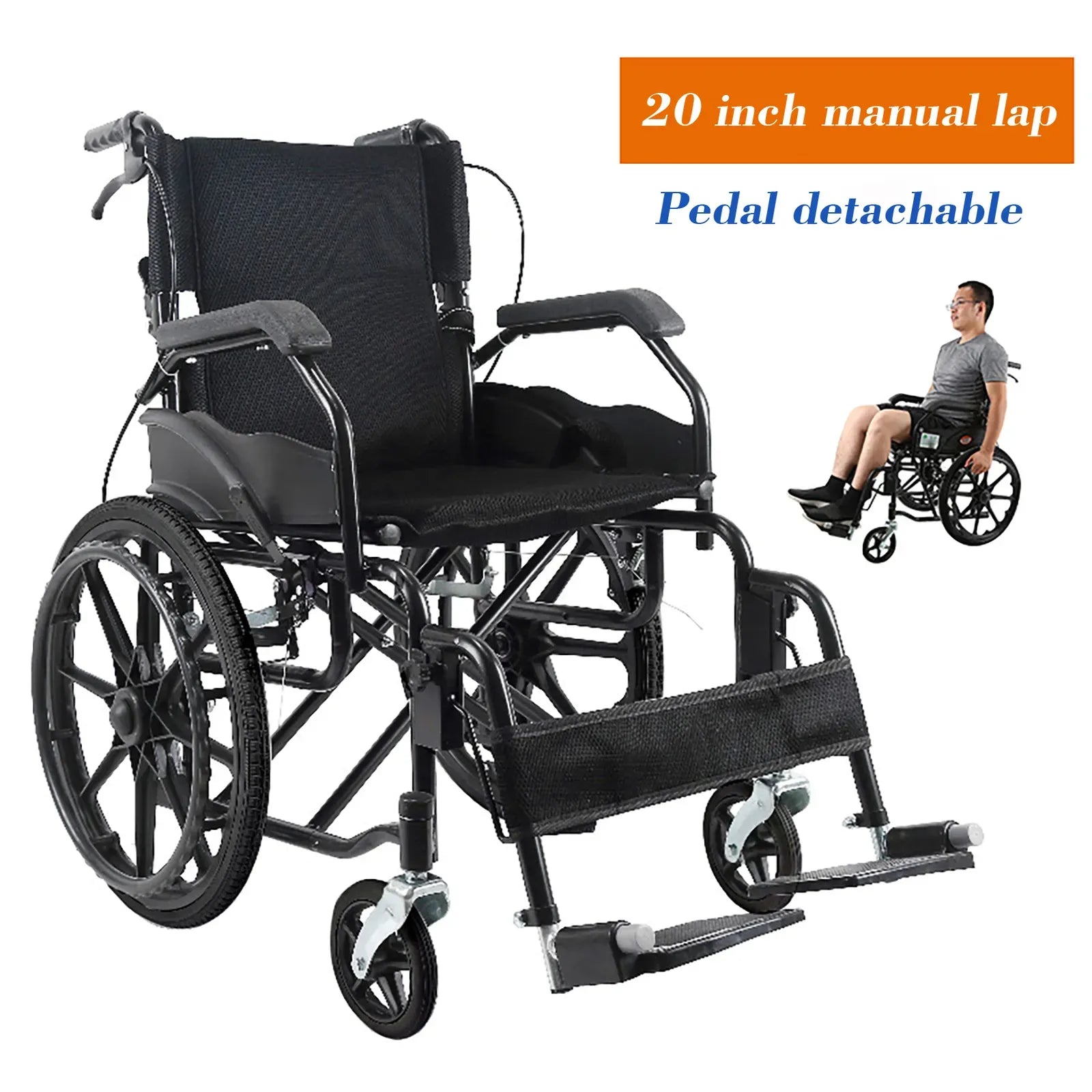 Blue Wheelchair Lightweight 20" Self-Propelled Folding Wheelchair in Blue