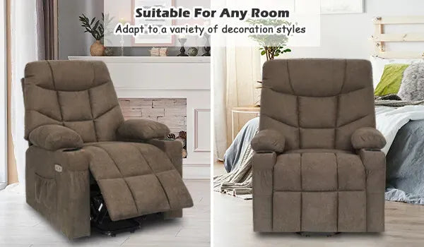 Electric Massage Recliner Chair in Brown with Heated Vibration and Lift Function, 108x100x85cm