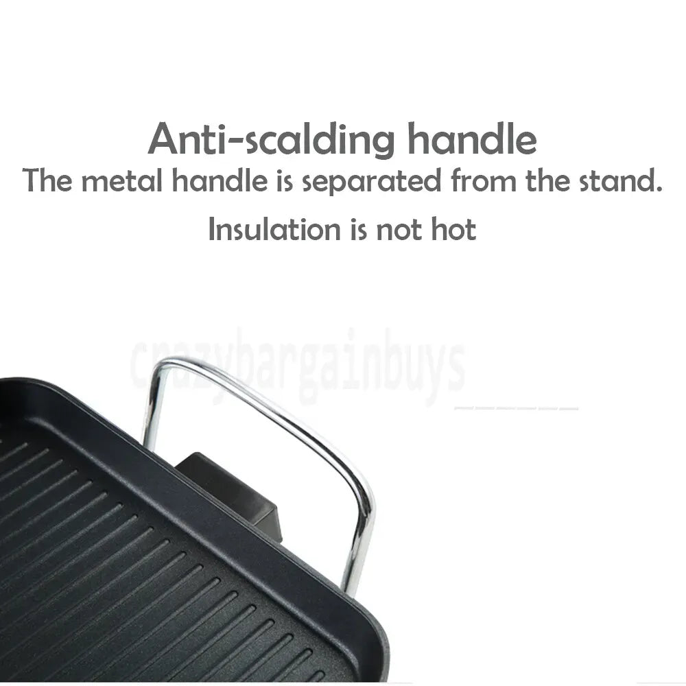2000W Electric Teppanyaki Grill Non-Stick Hot Plate Smokeless Black 48x28cm