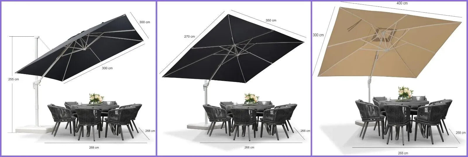 Grey 3m x 4m Cantilever Outdoor Umbrella with 360-Degree Rotation