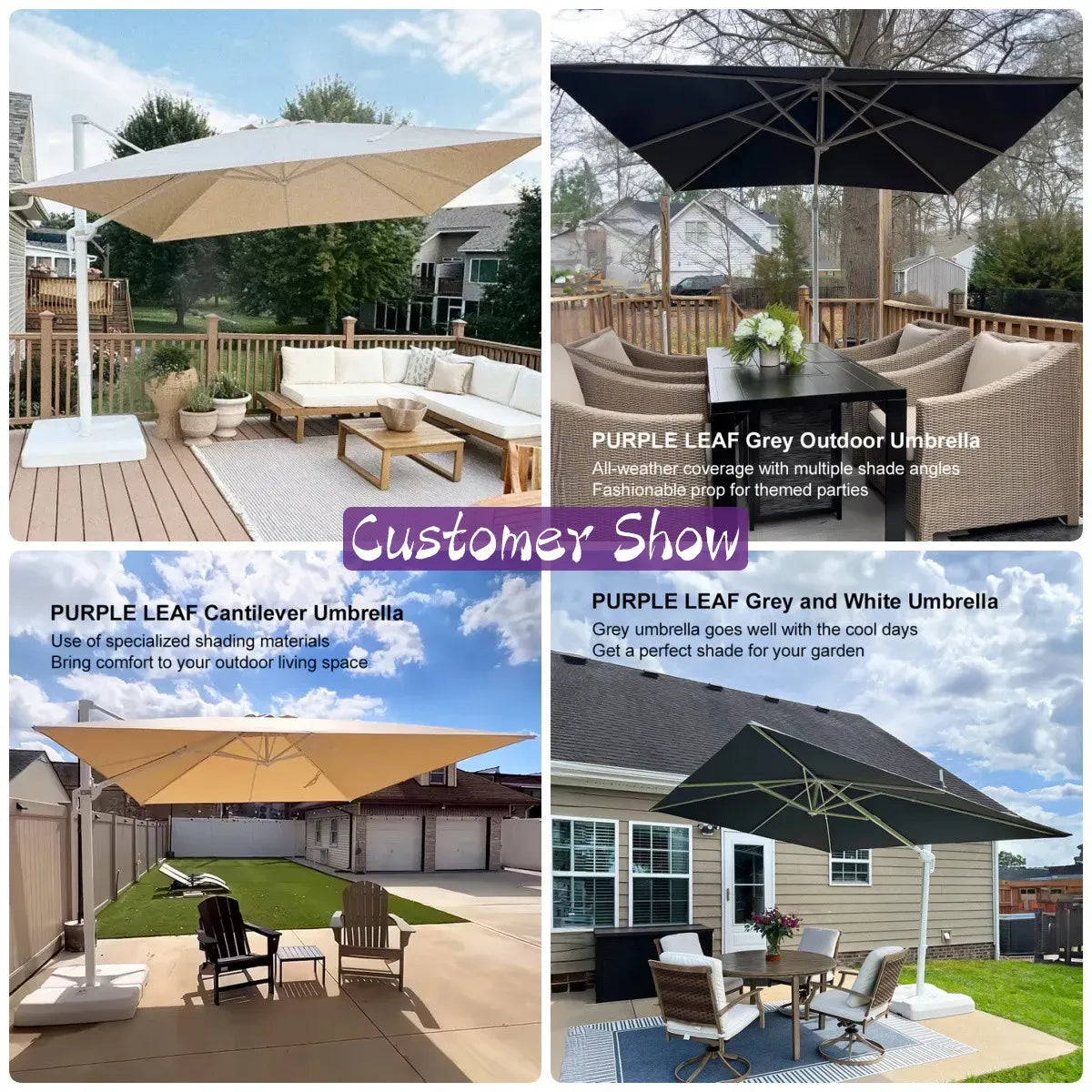 Beige White Cantilever Outdoor Umbrella 3m x 4m with 360-Degree Rotation