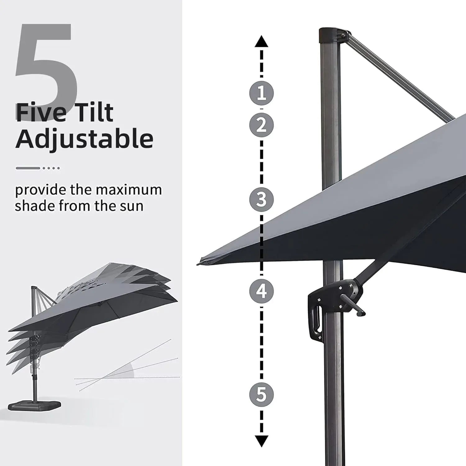 2.5x2.5m Grey Patio Cantilever Outdoor Umbrella with 360-Degree Rotation
