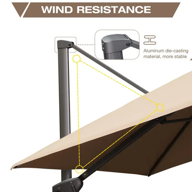 2.5x2.5m Beige Cantilever Outdoor Umbrella with 360-Degree Rotation