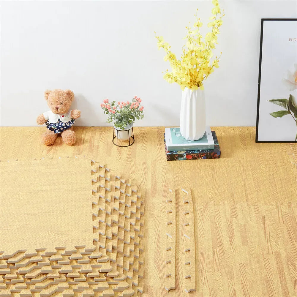 Natural Wood Interlocking Heavy Duty EVA Foam Gym Flooring Mats - 60x60cm - 24 Tiles