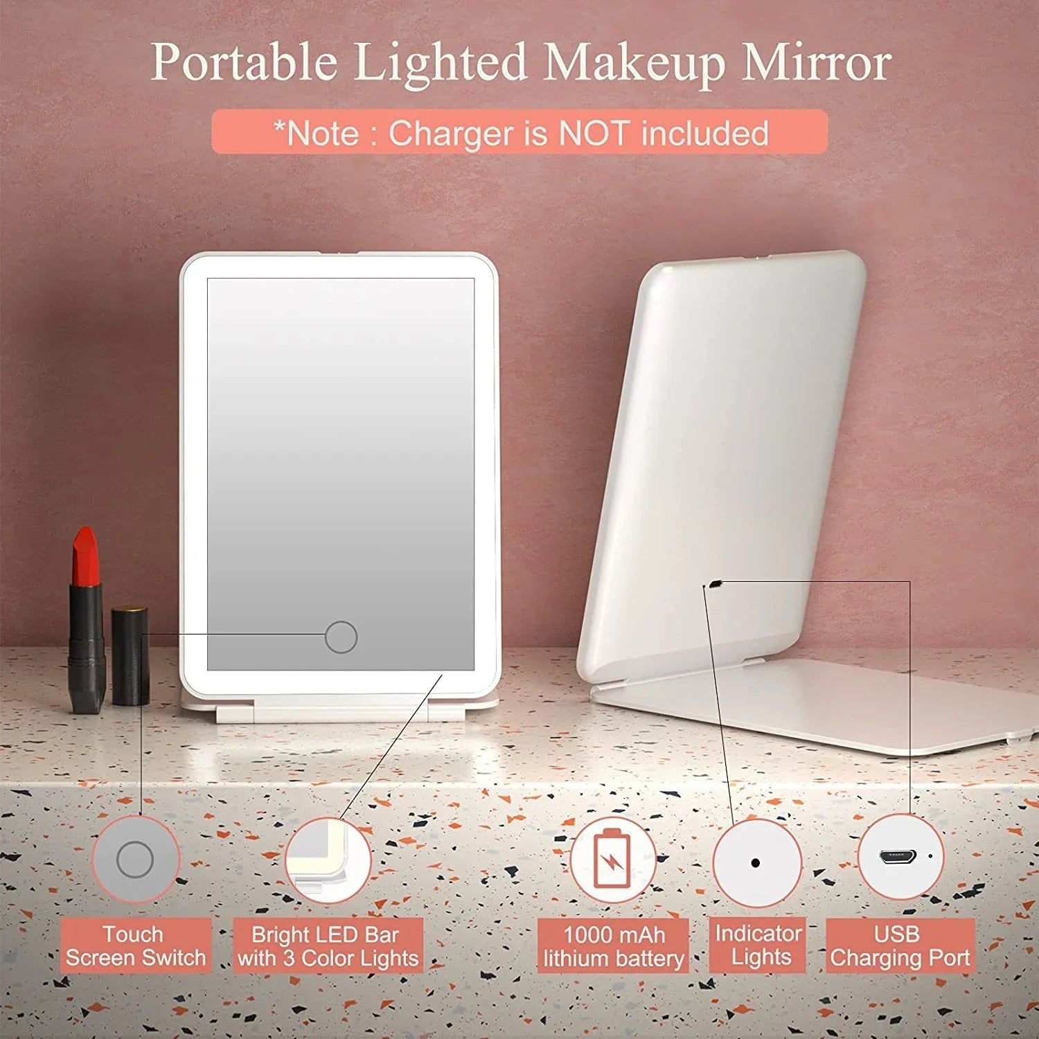 Mirrors: LED Travel Makeup Mirror 3 Light Modes USB