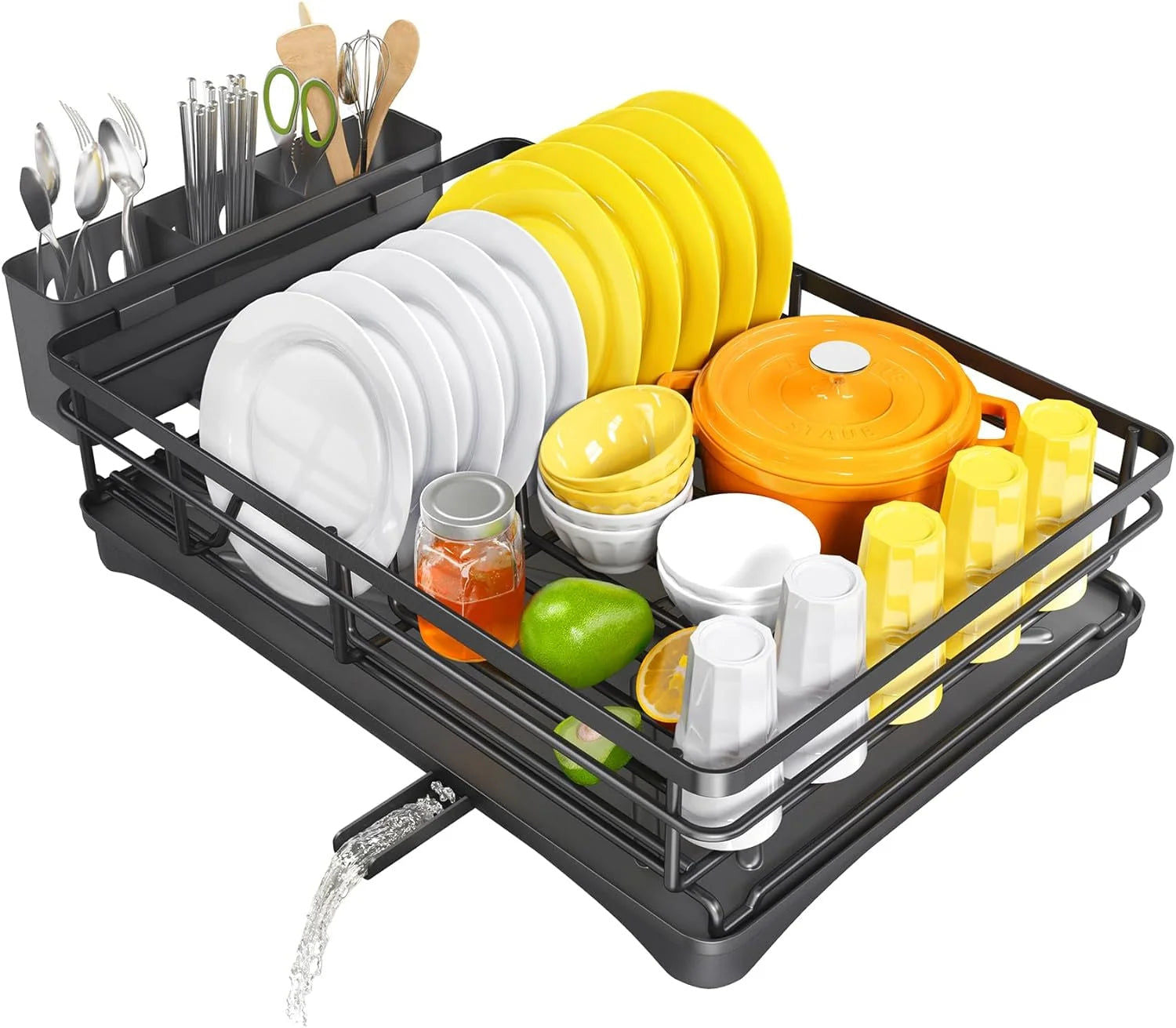 Buffets & Sideboards: Large Dish Drying Rack with Drainboard Black