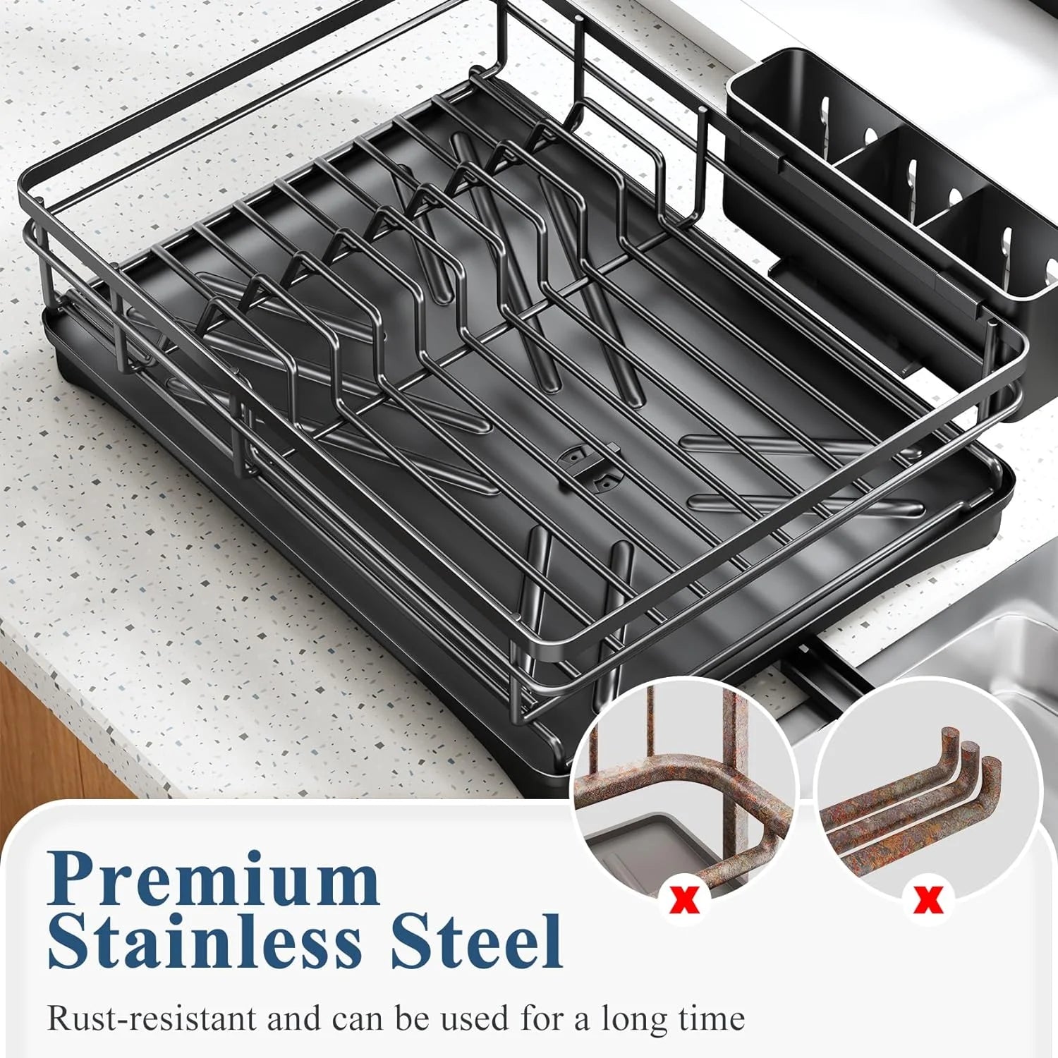 Buffets & Sideboards: Large Dish Drying Rack with Drainboard Black