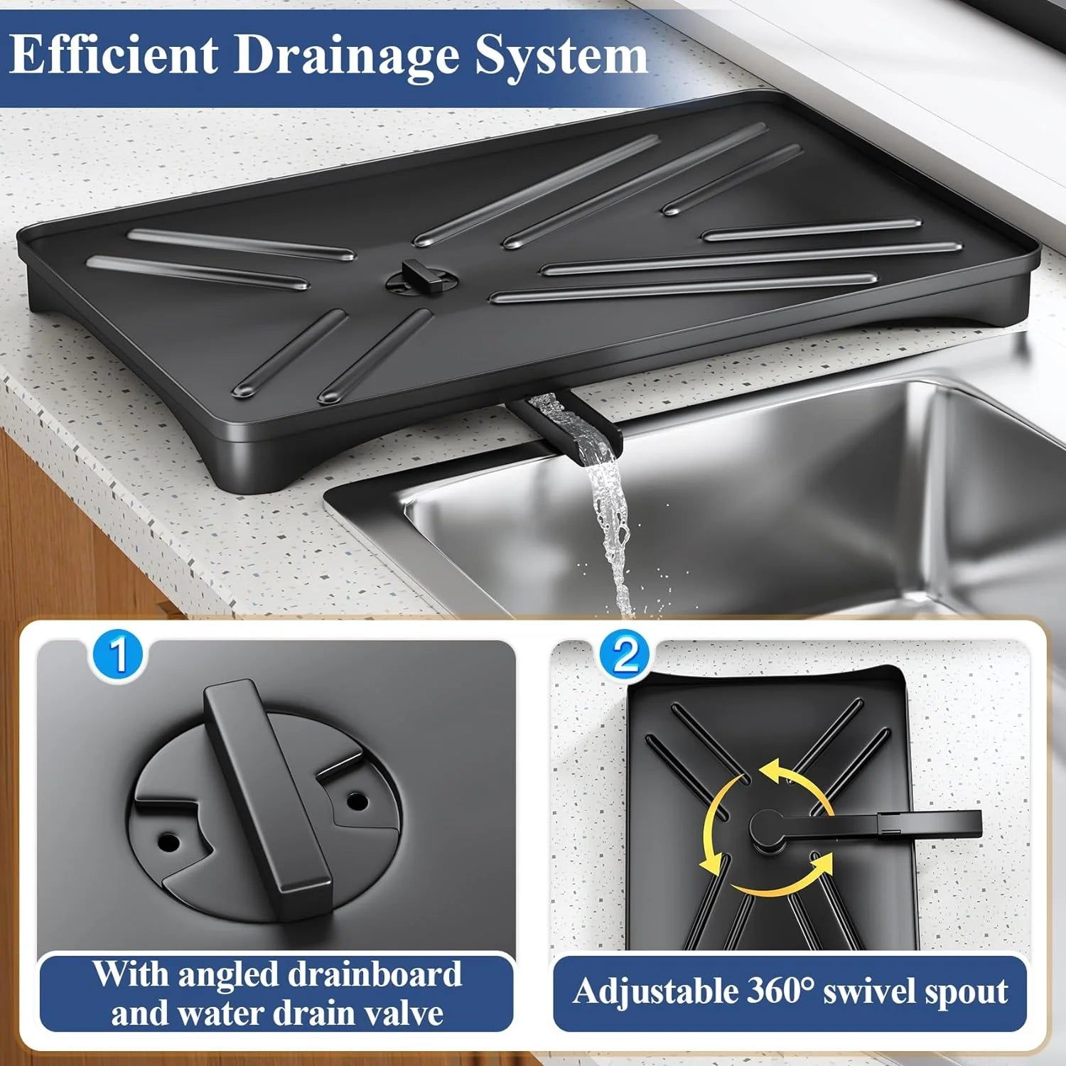 Buffets & Sideboards: Large Dish Drying Rack with Drainboard Black