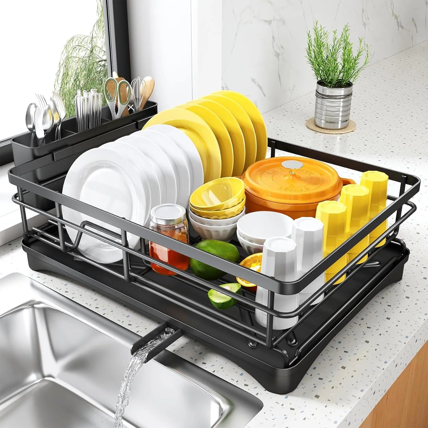 Buffets & Sideboards: Large Dish Drying Rack with Drainboard Black
