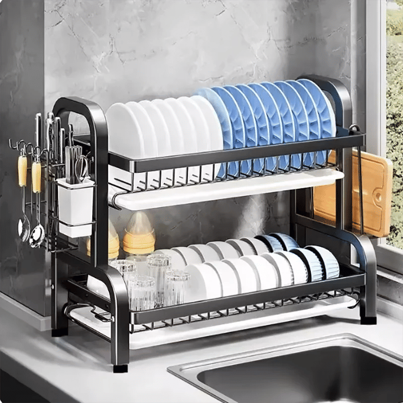 Kitchen & Bathroom DIY: Compact 2-Tier Dish Drying Rack with Drainboard