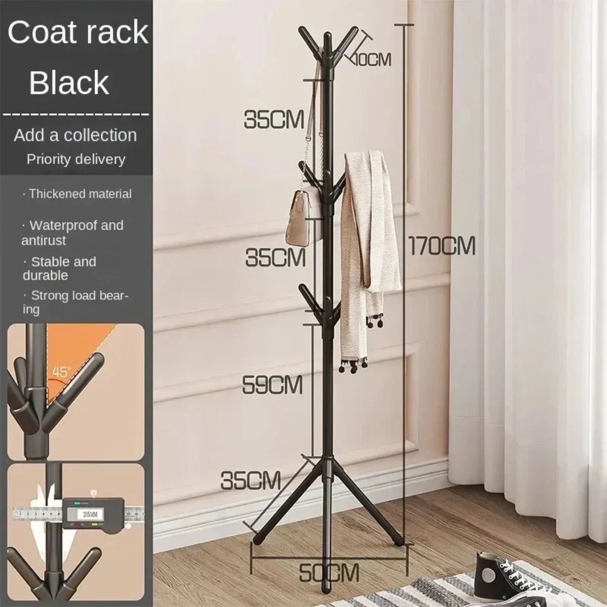 Clothing & Wardrobe Storage: Floor-to-Floor Clothes and Hats Rack Holder