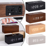 Clocks: Modern Wooden LED Desk Clock with Qi Charger