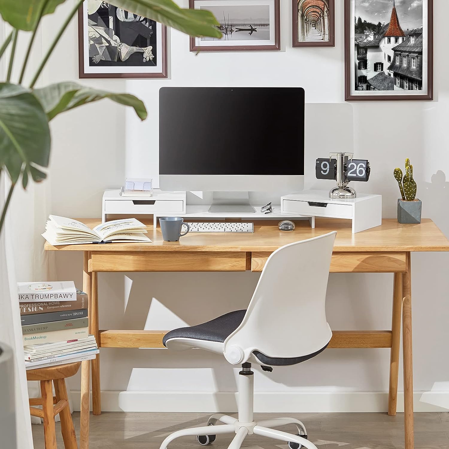 Computer Monitors & Accessories: White Monitor Stand with Drawers