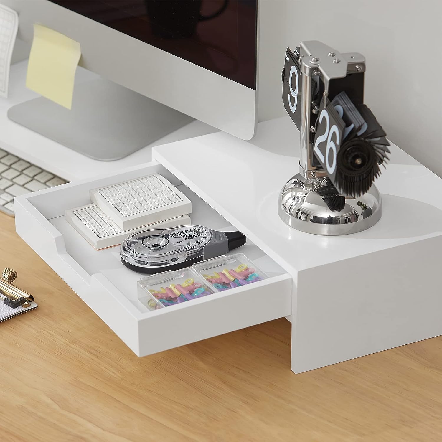 Computer Monitors & Accessories: White Monitor Stand with Drawers