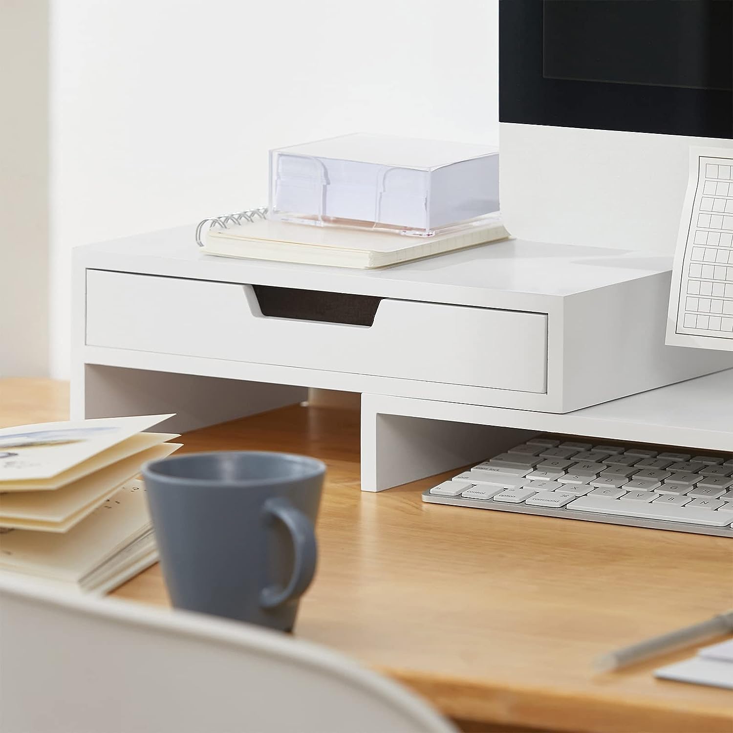 Computer Monitors & Accessories: White Monitor Stand with Drawers
