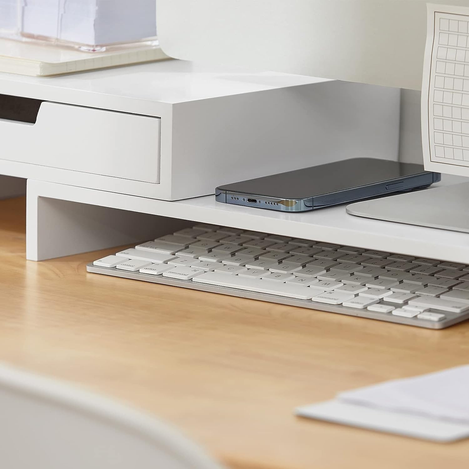 Computer Monitors & Accessories: White Monitor Stand with Drawers